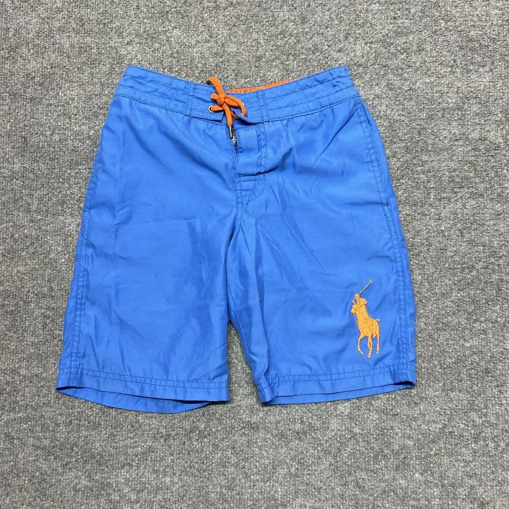Polo Ralph Lauren Swim Shorts Boys S Blue Mesh Lined Drawstring Pony Logo Trunks